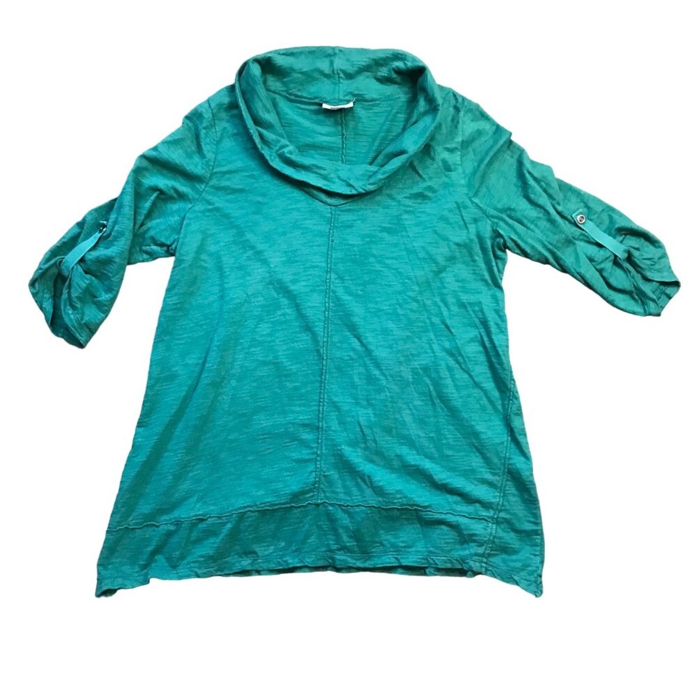 Soft Surroundings Cowl Neck Tunic Top Women's‎ 1X 3/4 Tabbed Sleeves 100% Cotton